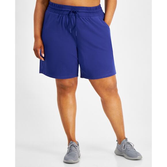 ID Ideology Plus Size Comfort Flow High Rise Shorts Bright TARTAN BLUE  3X - Picture 2 of 8